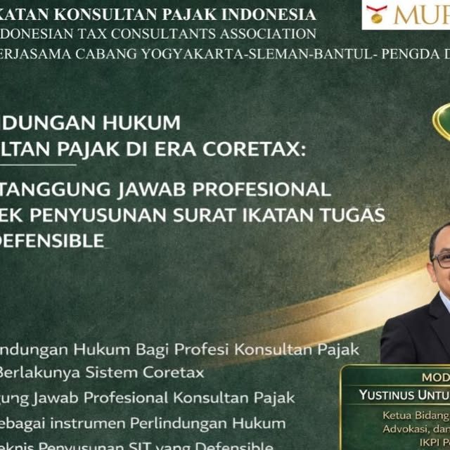 PELATIHAN PROFESIONAL KONSULTAN PAJAK Metode Hybrid: Offline di Yogyakarta & Online via Zoom Hari, Tanggal: Rabu, 28…